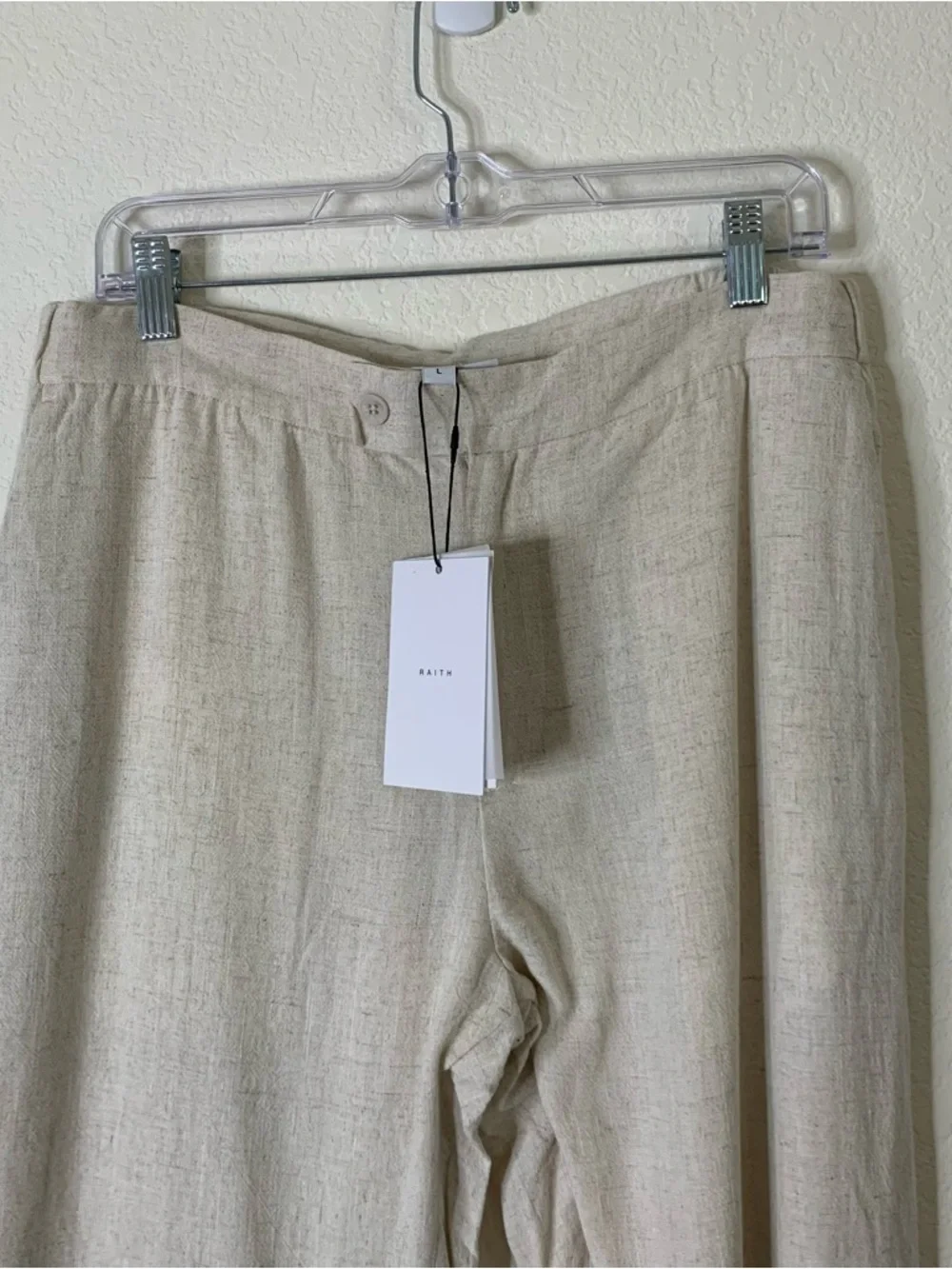 Raith Mens cami linen straight leg trouser in oatmeal L NWT
